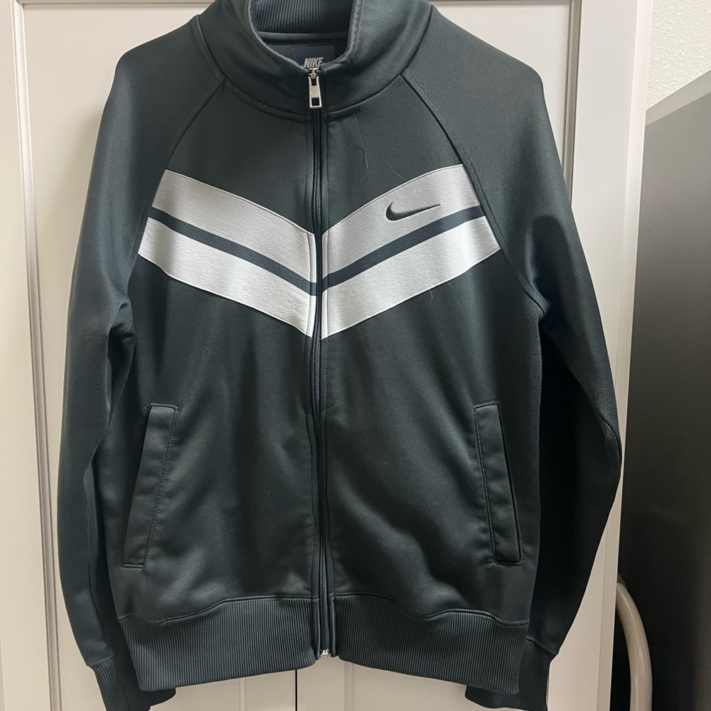 Nike Black and Gray Bomber Jacket with Chevron Design